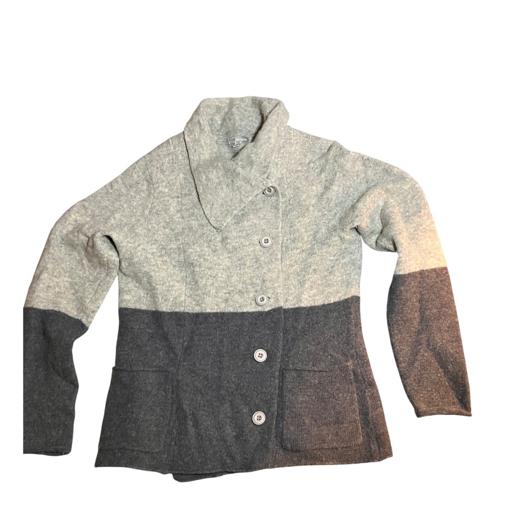 Horny Toad Merino Heartfelt 100% Lambswool Cardigan Grey Colorblock M Buttons